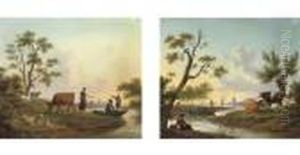 A Pastoral River Landscape With A
 Milkmaid Conversing With Two Men In A Boat; And A Pastoral River 
Landscape With An Angler And Peasants In A Boat
