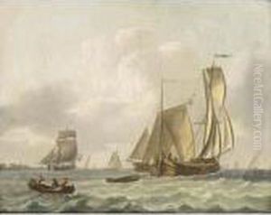 A Wijdschip, A Smalschip, A Rowing Boat And Other Boats In Choppy Waters