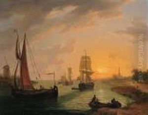 Shipping On A River At Sunset