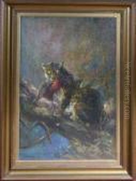 A Leopard And An Exotic Bird On A Bough - view 1