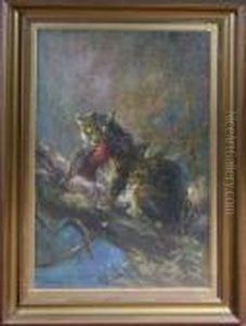 A Leopard And An Exotic Bird On A Bough by Cuthbert Edmund Swan