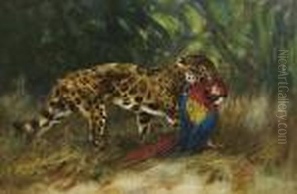 Leopard Tenant Dans Sa Gueule Un Ara - view 1