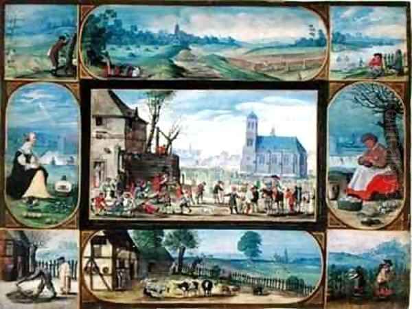Composite of ten allegorical scenes of life in the town and country - view 1