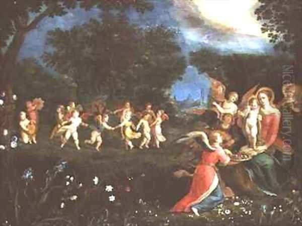 Madonna and Child in Landscape Feted by Dancing Cherubs - view 1