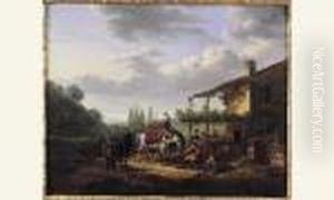Une Halte De Cavaliers Devant L'auberge by Edouard Bernard Swebach
