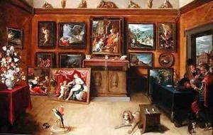 Picture Gallery with a Man of Science Making Measurements on a Globe by Frans the younger Francken