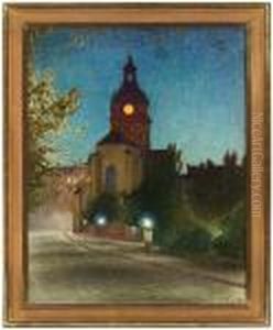 S:t Jacobs Kyrka I Skymningsljus. Signerad Ps. Duk 107,5 X 87,5 Cm by Pelle Swedlund