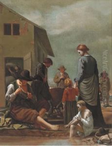 A Peasant Family With A Man Defleaing Himself