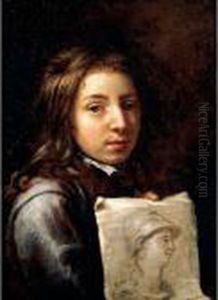 Portrait Of A Young Artist, Head And Shoulders, Holding A Drawing Possibly Of Minerva by Michiel Sweerts