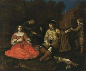 An Elegant Hunting Company Resting An Elegant Hunting Company Resting