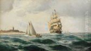 Marin Med Segelfartyg Vid Fyr by Christian Fredrik Swensson