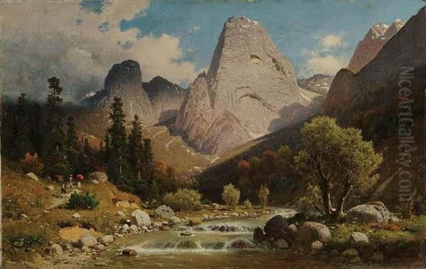 Para Wedrowcow Z Przewodnikiem W Alpach(pejzaz Z Gor Krolewskich W Tyrolu), Ok. 1875-80 - view 1