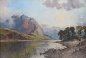 Lake Landscape With Cattle On A Track by John Syer