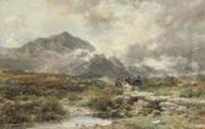 Figures Crossing A Bridge On A Windswept Moor