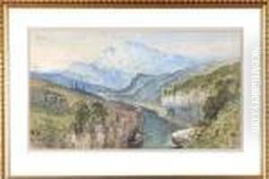 A River Valley With A Range Of Mountains In The Distance A River Valley With A Range Of Mountains In The Distance