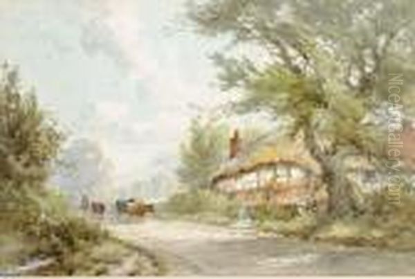 A Drover With Cattle By A Thatched Cottage - view 1