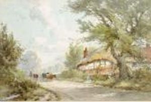A Drover With Cattle By A Thatched Cottage