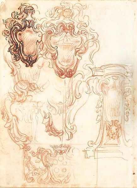 Six designs for pedestals, one bearing a bust - view 1