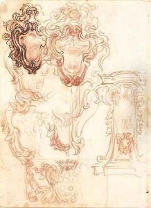 Six designs for pedestals, one bearing a bust by Baldassarre Franceschini