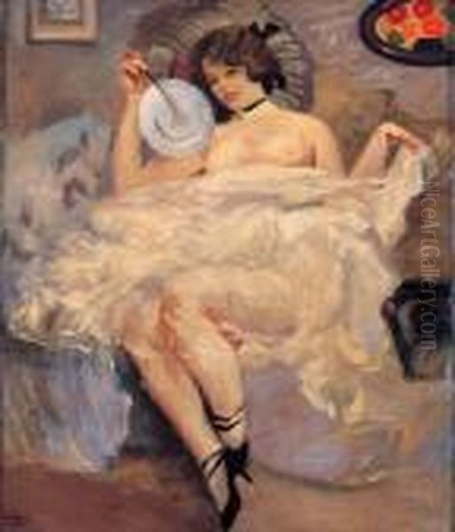 Young Woman In White Holding A Fan - view 1
