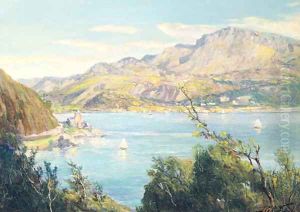 Sailing Boats on a Lake with Mountains beyond