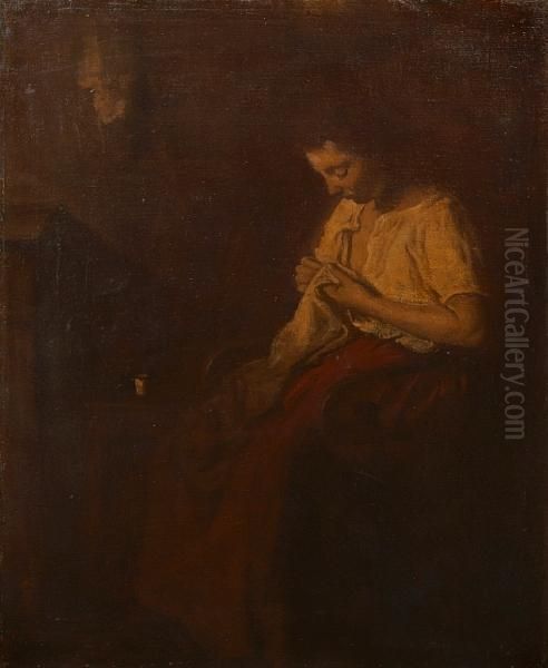 A Woman Sewing - view 1