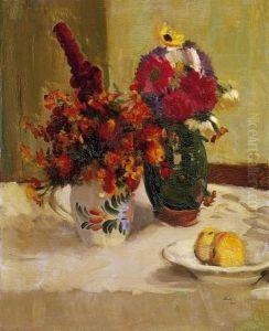 Still Life Of Wild Flowers With Peach