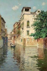 Blick In Einenvenezianischen Kanal An Einem Sommertag