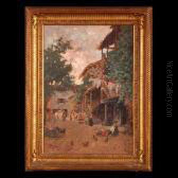 Italian Courtyard With Peasants And Animals - view 1
