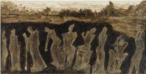 Untitled (figures In Sepia) by Rabindranath Tagore
