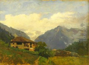 "paesaggio Montano" Olio Su Compensato Firmato In Basso A Destra. In Cornice