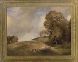 Sheep Grazing In An Autumnal Landscape by Algernon Talmage