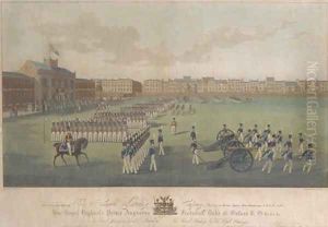 The Honorable Artillery Company assembled for ball practice at Childs Hill, Hampstead by George Forster