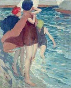 Baigneuses Et Voiliers, Circa 1930 by Yasushi Tanaka