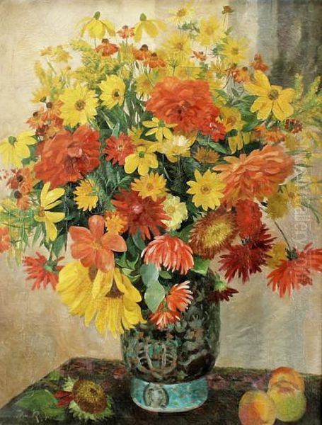 Stilleben Mitsommerstraus In Chinesischer Vase Und Apfeln - view 1