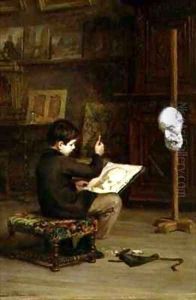 Young Boy Drawing from a Cast Head by Edouard Frere