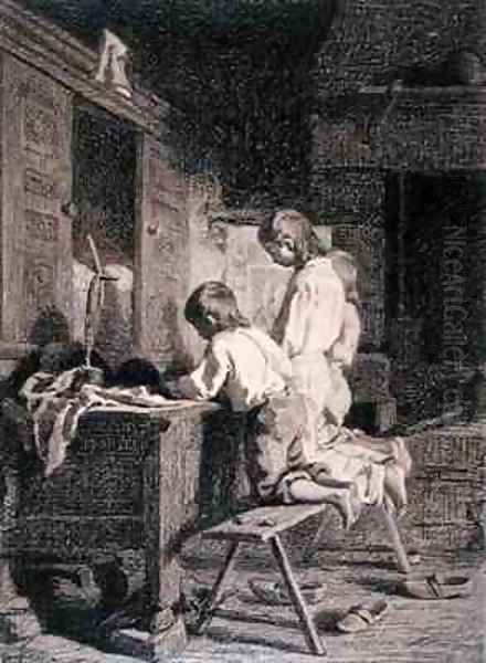 Interior with Three Boys Kneeling - view 1