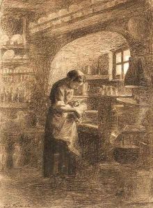 Jeune femme nettoyant une cruche by Edouard Frere