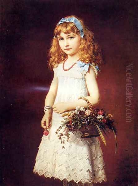 A Young Girl With A Basket Of Flowers - view 1