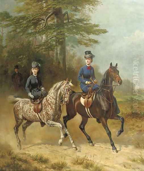 Reiterbild elegant ladies on horseback - view 1