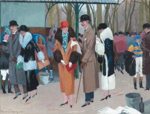 Elegantes A Longchamp Dans Les Paddocks by Maurice Taquoy