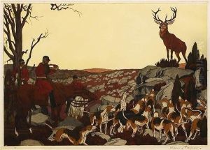 "hallali Du Cerf Dans Les Rochers". by Maurice Taquoy