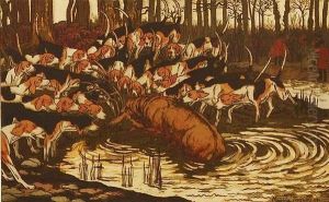 "venerie Du Cerf. Le Bat L'eau". by Maurice Taquoy