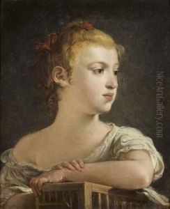 Portrait D'une Jeune Fille Appuyee Sur Une Cage A Oiseaux by Hugues Taraval