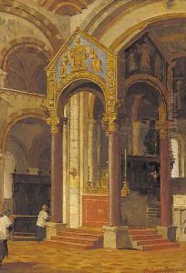Choir boys in a church interior by Arthur von Ferraris