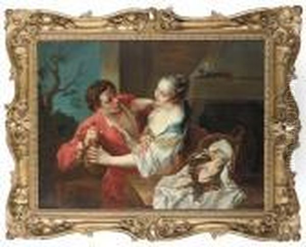 An Amorous Couple In A Domestic Interior With A Landscapebeyond - view 1