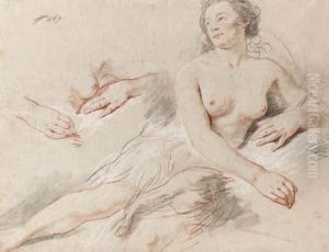 A Reclining Female Nude With Subsidiary Studies Of Her Hands Andbreast by Hugues Taraval