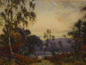 Autumnal Lake Scene With Faggot Gatherer