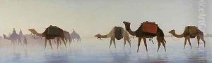 Camels Crossing Water by Charles Theodore Frere