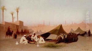 A late afternoon meal at an encampment, Cairo by Charles Theodore Frere